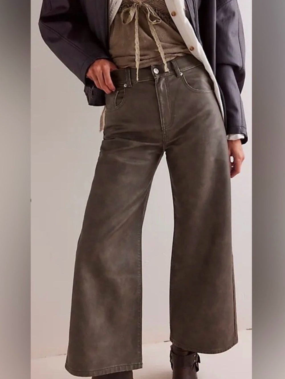 *NWOT*SOLD OUT* We the Free Misha Cropped Distressed Barrel Vegan Leather Pants